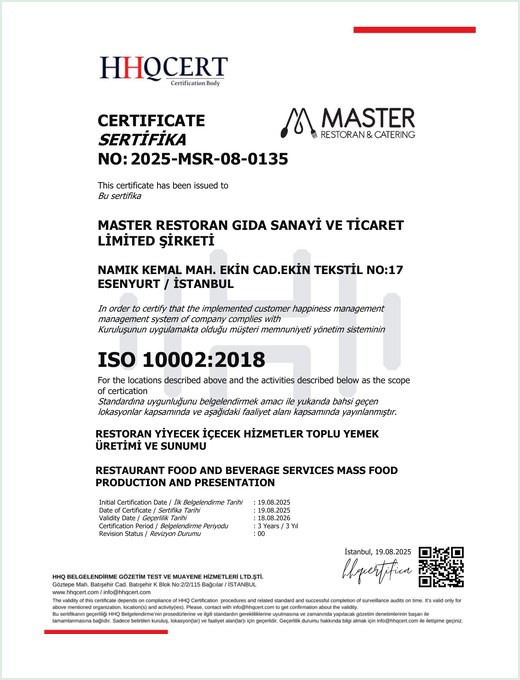 ISO 10002 sertifika önizlemesi