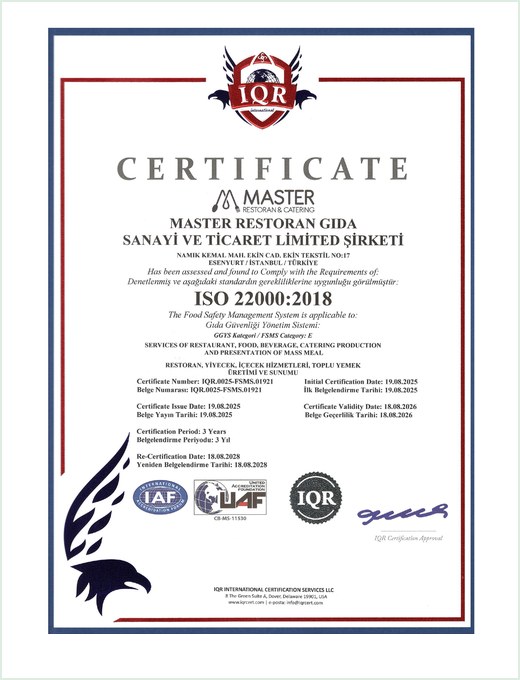 ISO 22000 sertifika önizlemesi